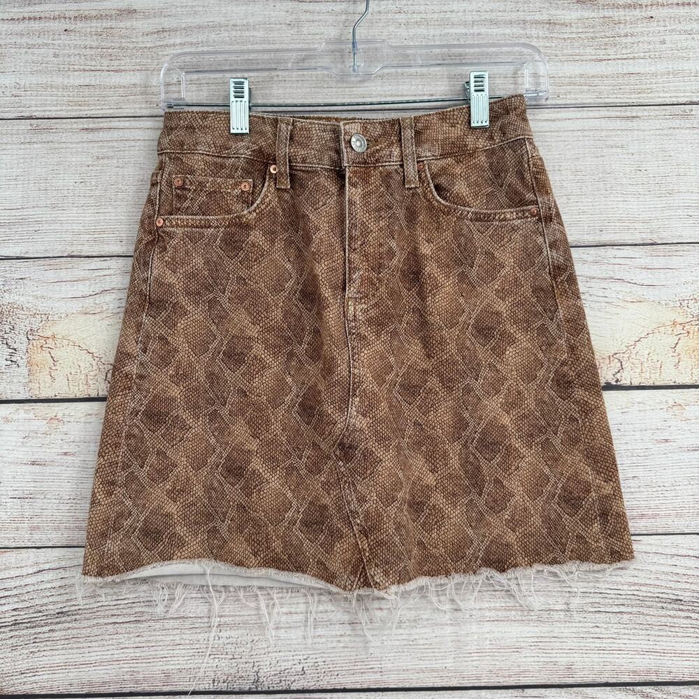 Paige‎ Snakeskin Print Aideen Denim Skirt Womens 26 Brown Snakeskin Print